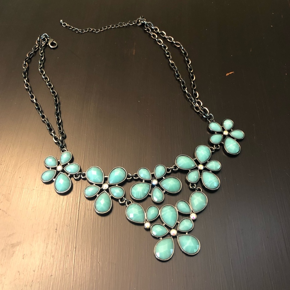 Blue flower statement necklace